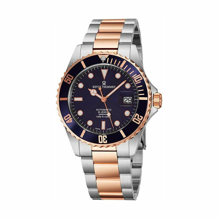 Revue Thommen 17571.2155 Diver Blue Dial Two Tone Rosegold Stainless Steel Swiss Automatic Watch-0