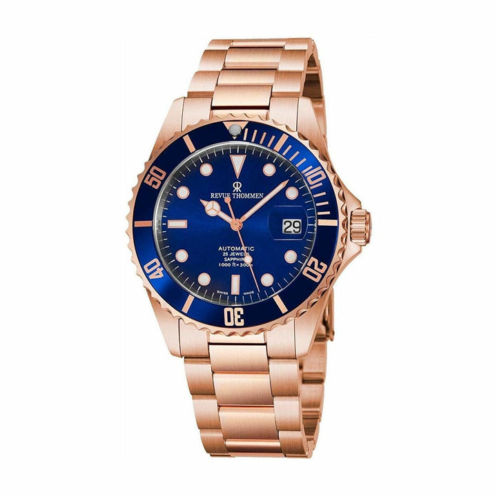 Revue Thommen 17571.2165 Diver Blue Dial Rosegold Stainless Steel Automatic Swiss Watch