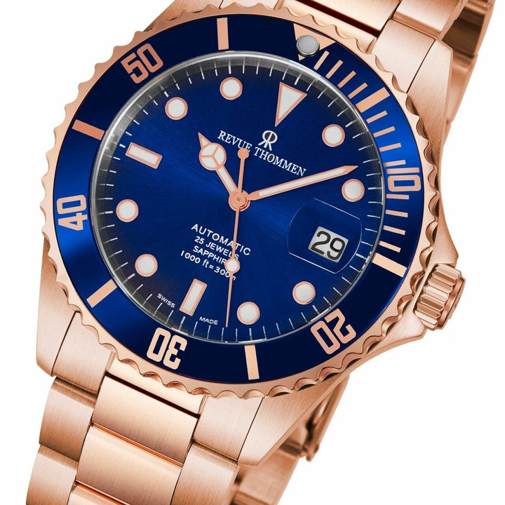Revue Thommen 17571.2165 Diver Blue Dial Rosegold Stainless Steel Automatic Swiss Watch