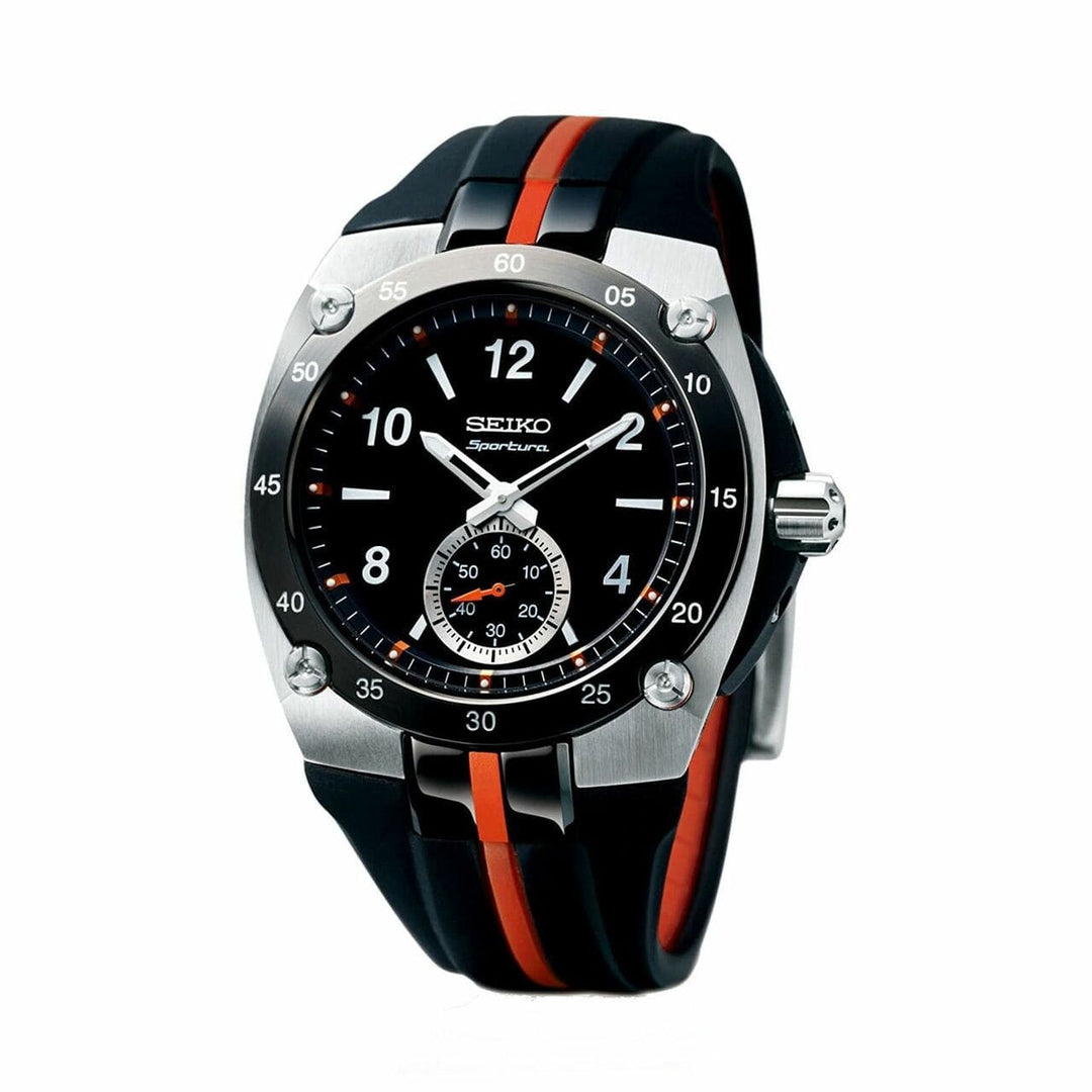 Seiko SRK025 Sportura Two Tone Rubber Black Dial Men's Quartz Watch