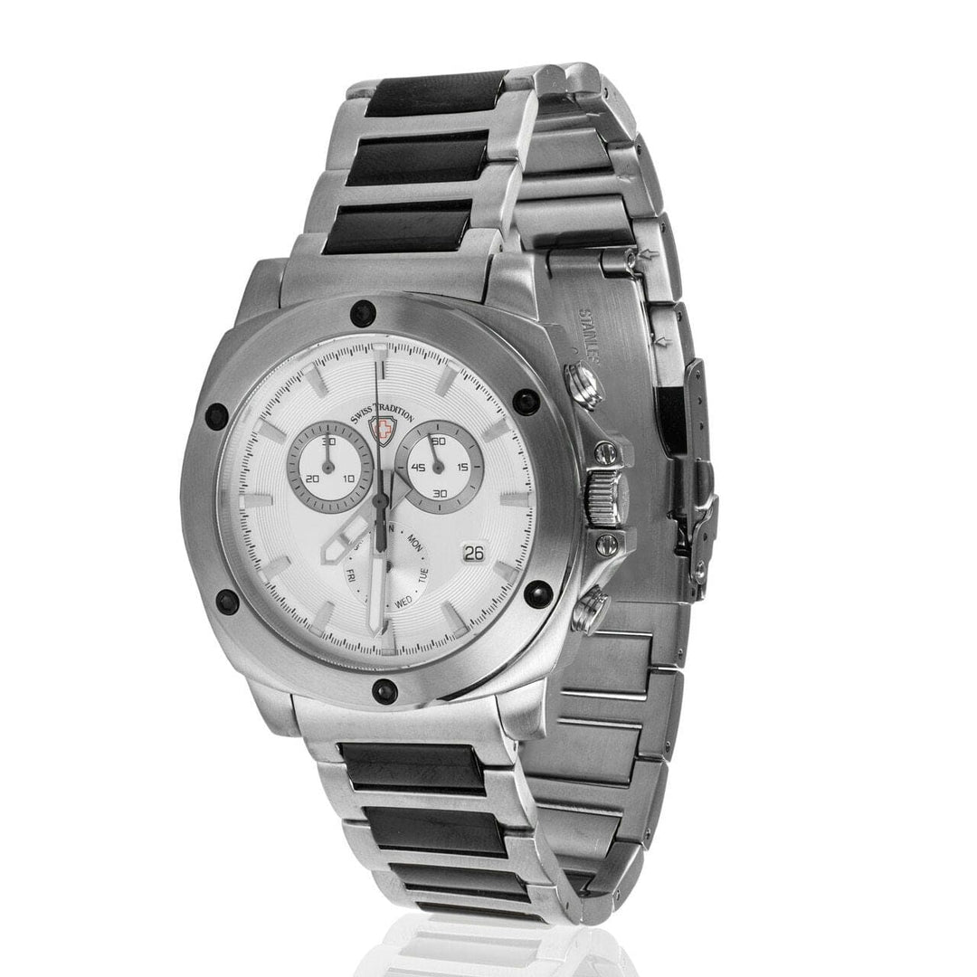 Swiss Tradition Two Tone Stainless Steel White Dial Chronograph Watch