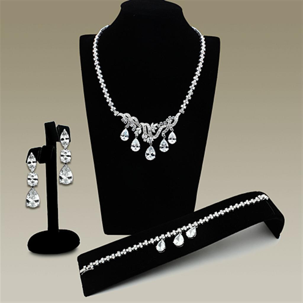 LO2334 - Rhodium Brass Jewelry Sets with AAA Grade CZ  in Clear