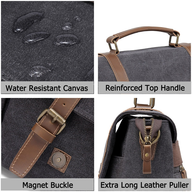Vintage Men Briefcase Water Resistant Canvas Messenger Bag for 15 In Laptop Business Satchel Padded Shoulder Bags Male