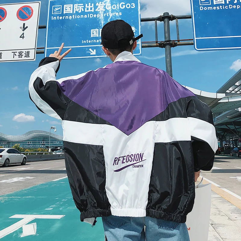Hip Hop Spring Men's Fashion Hit Color Casual Baseball Uniform Jackets Mens Streetwear Wild Loose Harajuku Bomber Jacket S-3XL