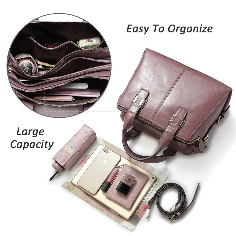 Patent Leather Satchel Bag for Women Fashion Top Handle Handbag Work Tote Purse with Triple Compartments Briefcase