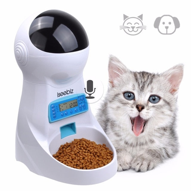 Iseebiz 3L Automatic Pet Feeder With Voice Record Pets Food Bowl For Medium Small Dog Cat LCD Screen Dispensers 4 Times One Day