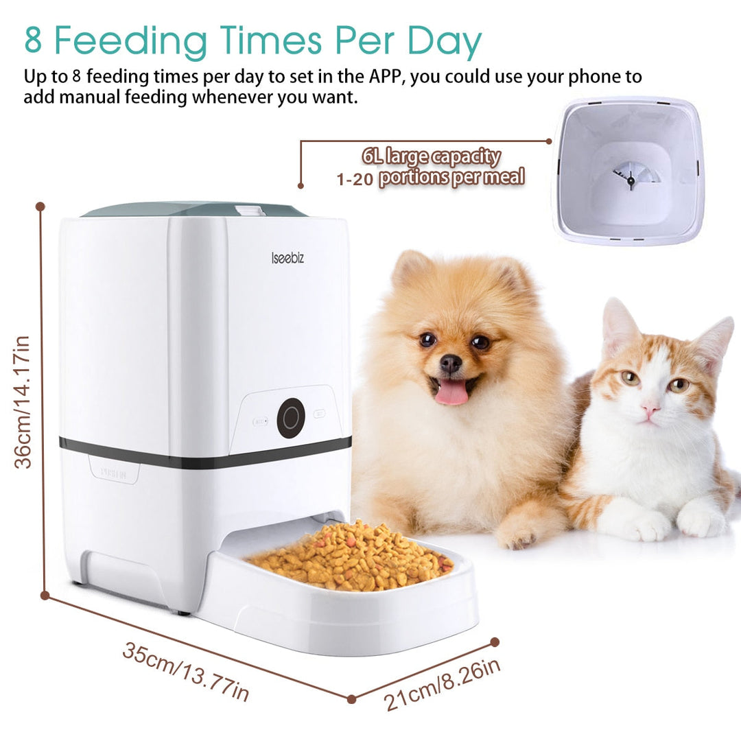 Lseebiz Automatic Pet Feeder 6L Smart Feeder Dog Cat Food Dispenser Voice Recording , Timer Programmable , IR Detect , 8 Meals-12