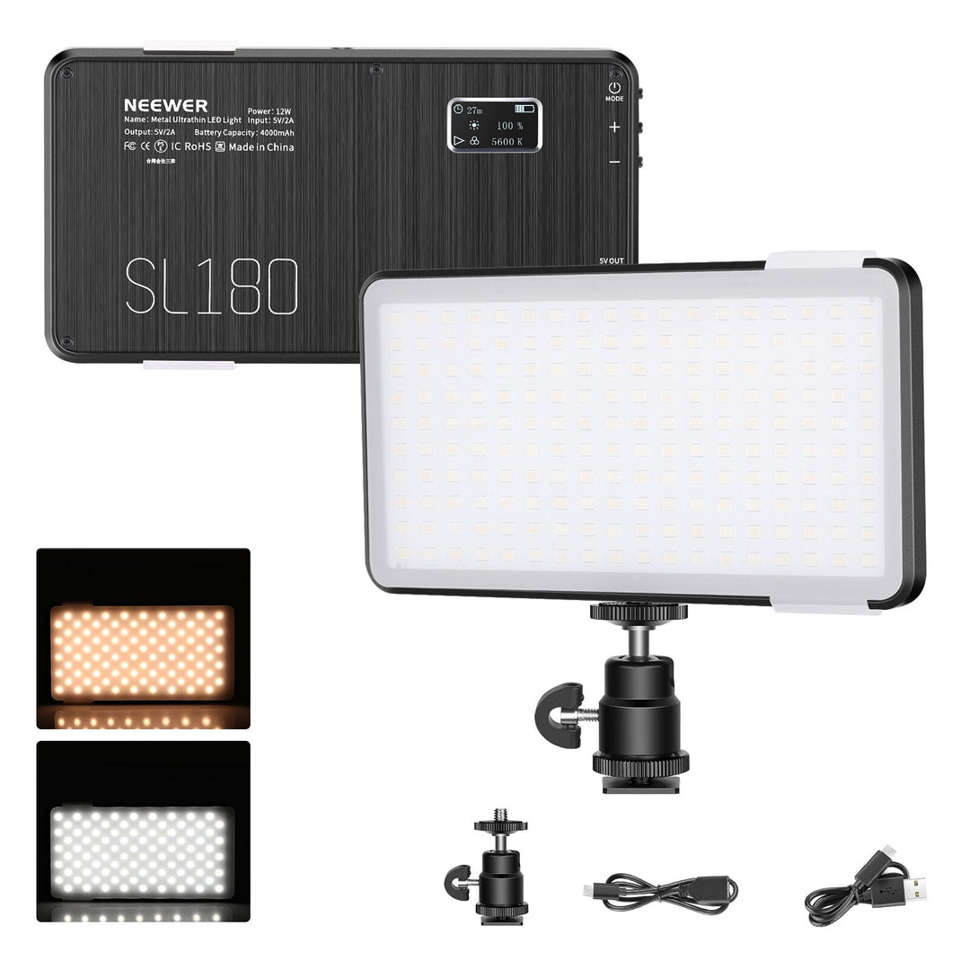 SL180 On-Camera Video Light,Pocket-Size SMD LED/Bi-Color/Dimmable Brightness/CRI95+/Built-in 4000mAh Battery/OLED Display