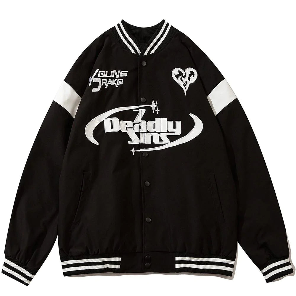 Punk Heart Embroidery Patch Baseball Jacket Men Oversize Hipster All-match High Street Cool Varsity Jacket Autumn Coats