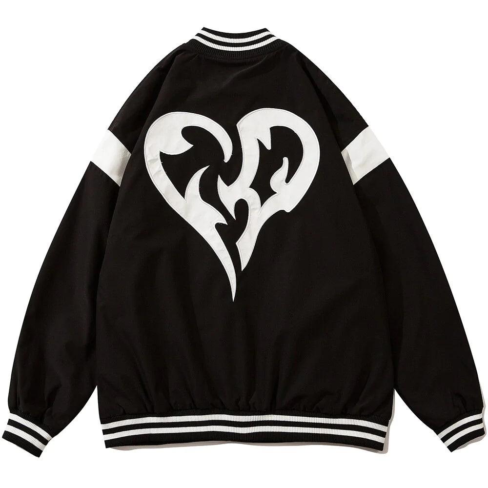 Punk Heart Embroidery Patch Baseball Jacket Men Oversize Hipster All-match High Street Cool Varsity Jacket Autumn Coats
