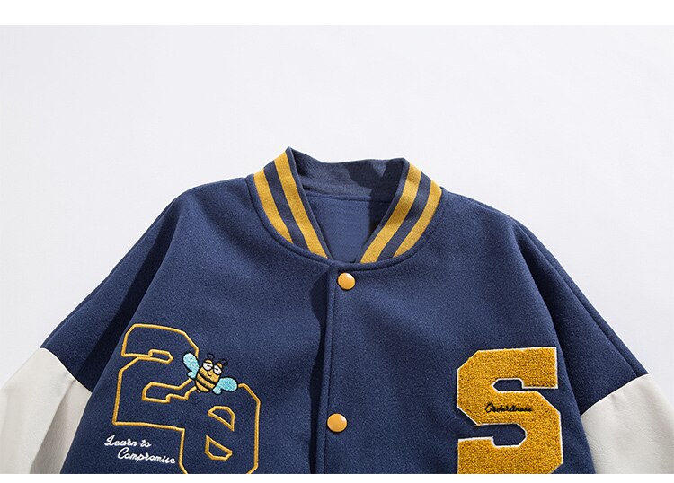 Patchwork Color Animal Letter Embroidery Baseball Jacket Men Bomber Coat Autumn Vintage High Street Harajuku Streetwear