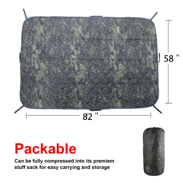 Tactical Army Poncho Liner Camouflage Water Repellent Woobie Quilted Blanket Suitable for Camping, Shooting, Hunting