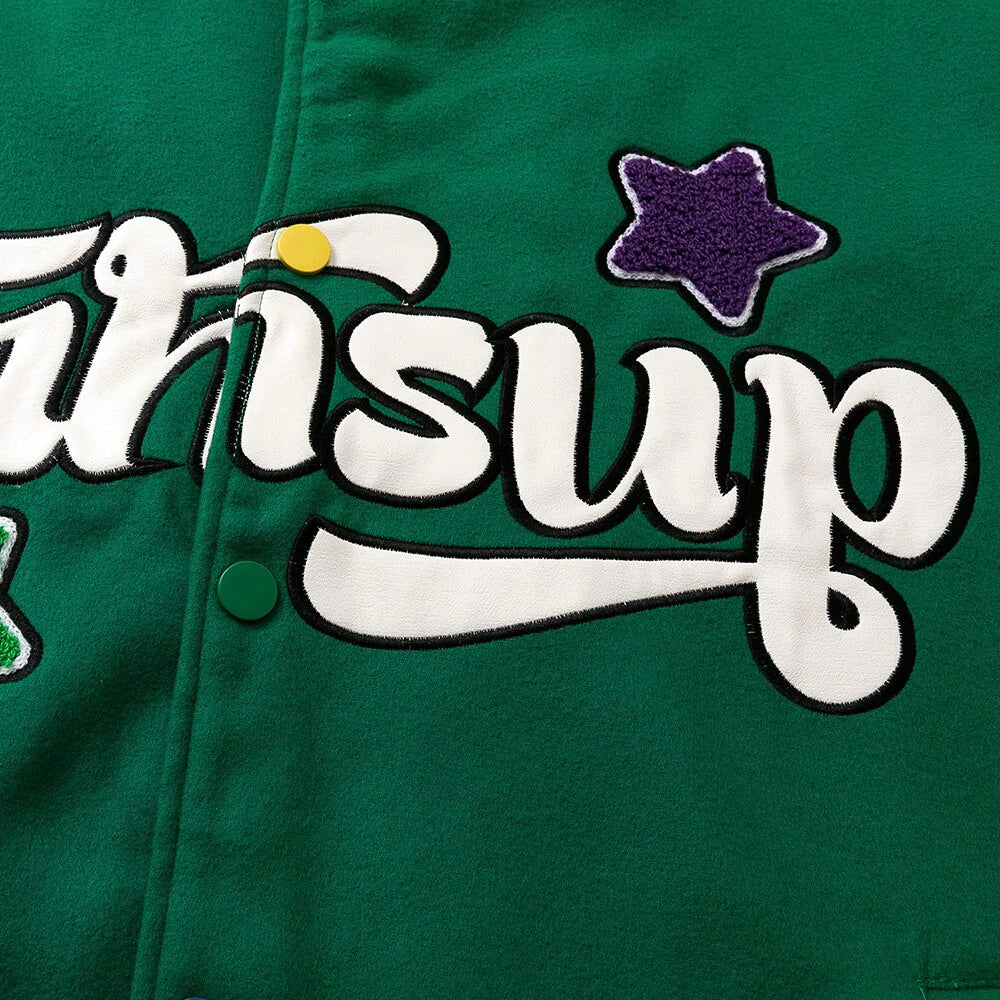Patchwork Color Furry Embroidery Baseball Jackets Men Autumn Vintage High Street Harajuku Baggy Bomber Coats Streetwear